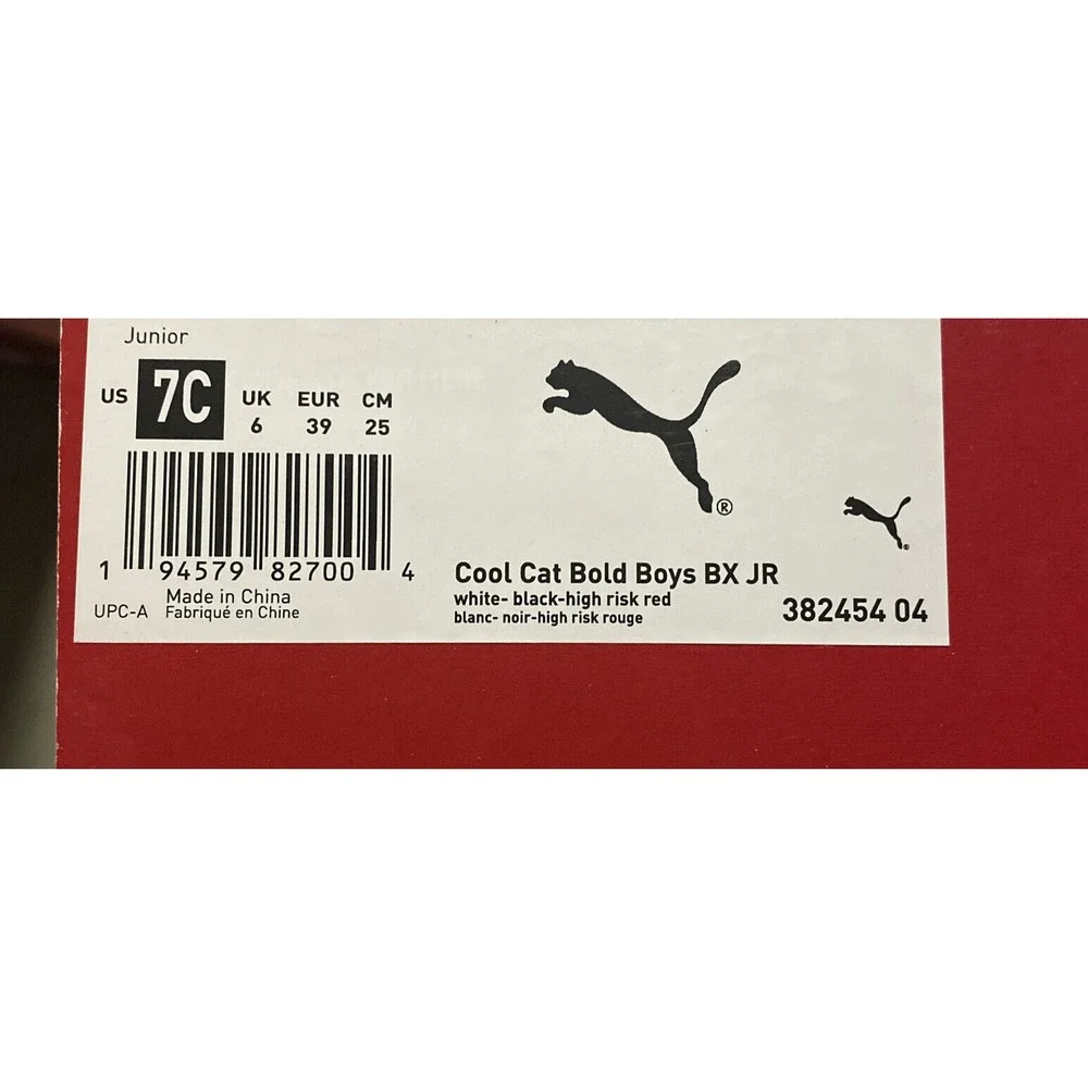 Puma Junior Size 7 Cool Cat Bold Boys BX JR Slide Sandals White Black Red Kid 7C